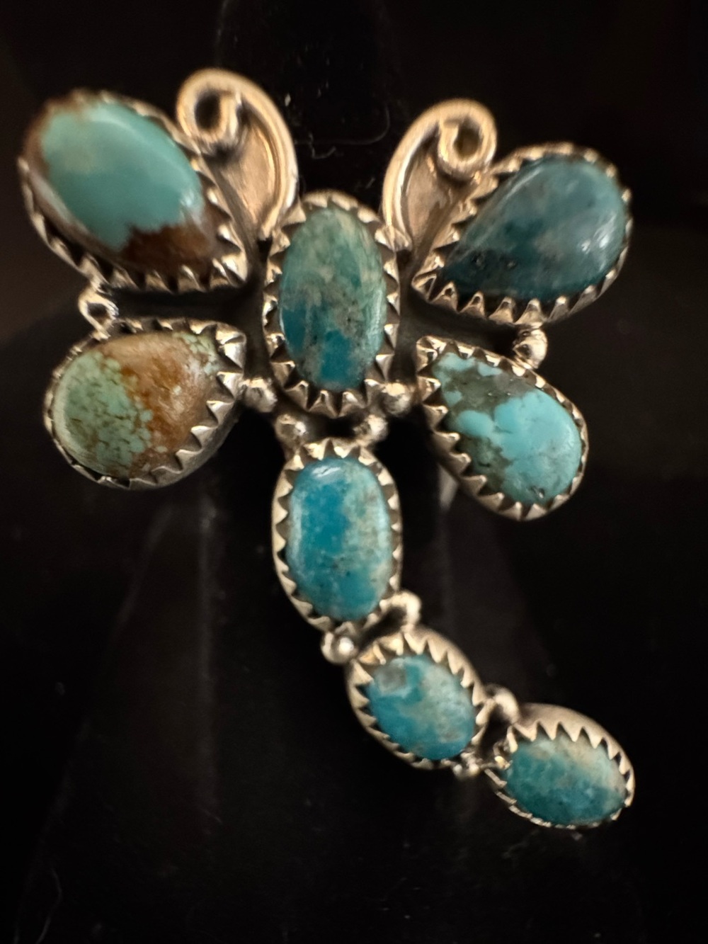 Ithaca peak Turquoise Cluster dragonfly Ring - Blue Gemstone sterling silver